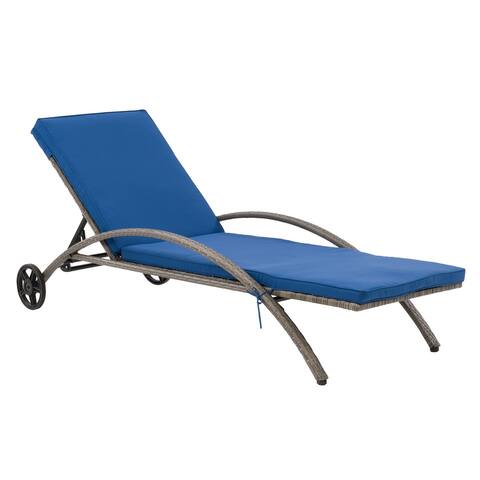CorLiving Blue Patio Sun Lounger - Blended Grey Finish/Oxford Blue Cushions