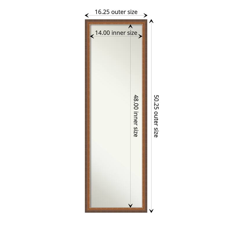 Two Tone Non-Beveled Wood Framed Full-Length On the Door Mirror - Glass Size 14x48 - Two Tone Bronze Copper
