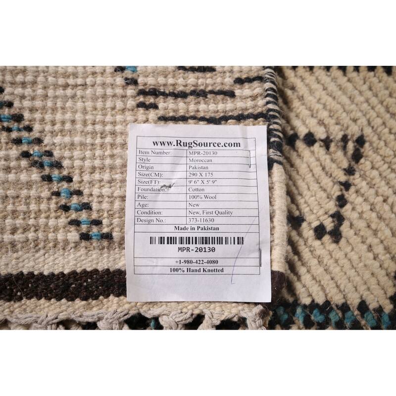 Geometric Ivory Moroccan Area Rug Handmade Wool Carpet - 5'9"x 9'6"