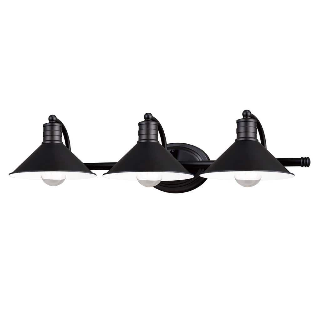 Akron 3-Light 28 in. W Bathroom Vanity Lighting Fixture, Metal Shade, Dimmable LED Compatible, Over the Mirror Mount Wall Sconce