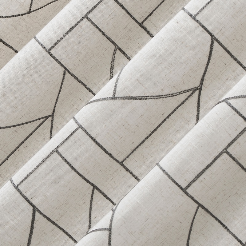 Archaeo Jigsaw Embroidery Linen Blend Curtain, Single Panel