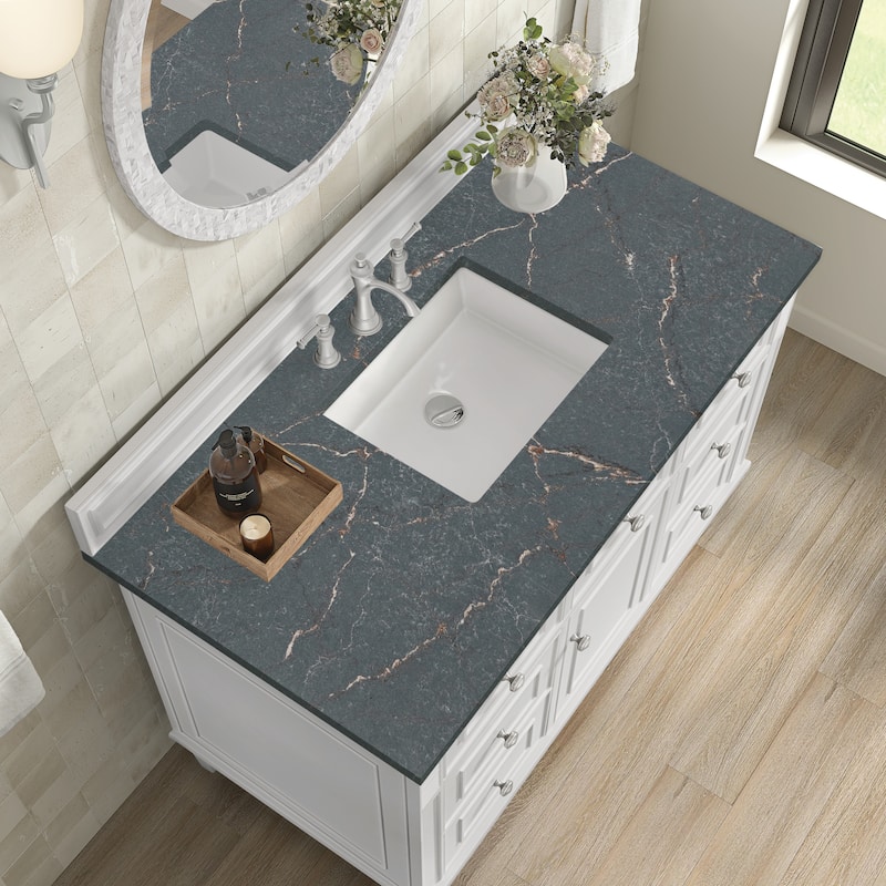 James Martin Vanities Lorelai 48" Single Vanity, Bright White - Parisien Bleu