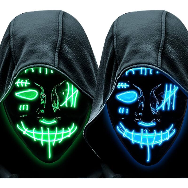LED Light Up Scary Masks - 2 Pack Halloween Costume Masquerade Party Masks for Men, Women, and Kids