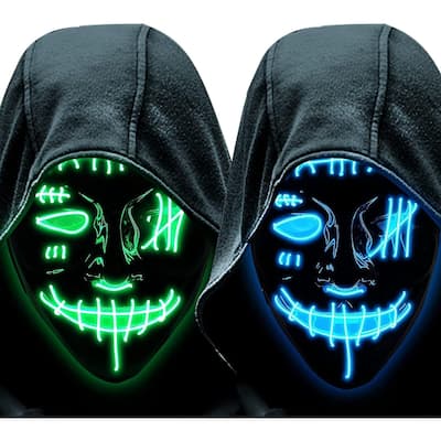 LED Light Up Scary Masks - 2 Pack Halloween Costume Masquerade Party Masks for Men, Women, and Kids