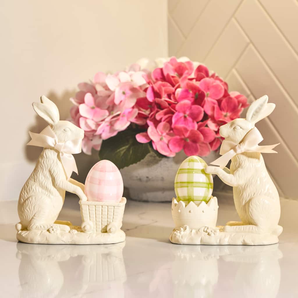 6.5" Resin Chocolate Bunny With Cart set of 2