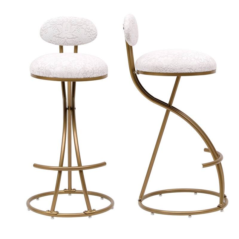 Set of 2 Round Bar Stools with Floral Print Seats - Sturdy Metal Frame for Kitchen & Dining