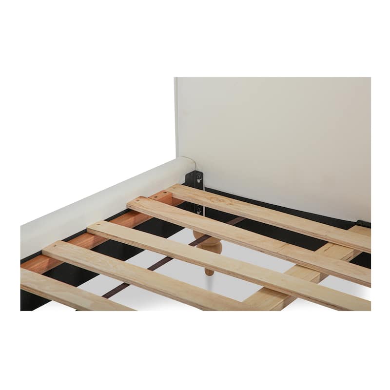 NADAAL STUDIOS Elenara Cream Upholstered King Bed with Waved Headboard and Stacked Legs