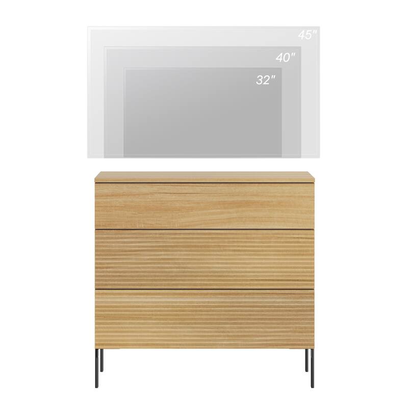 Modern Wood 3-Drawer Dresser With Reeded Design, Minimalist Dresser Organizer Storage