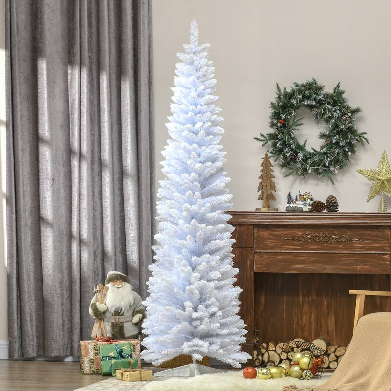 7FT Snow Flocked Pencil Christmas Tree - Unlit, Slim Design & Flame-Retardant