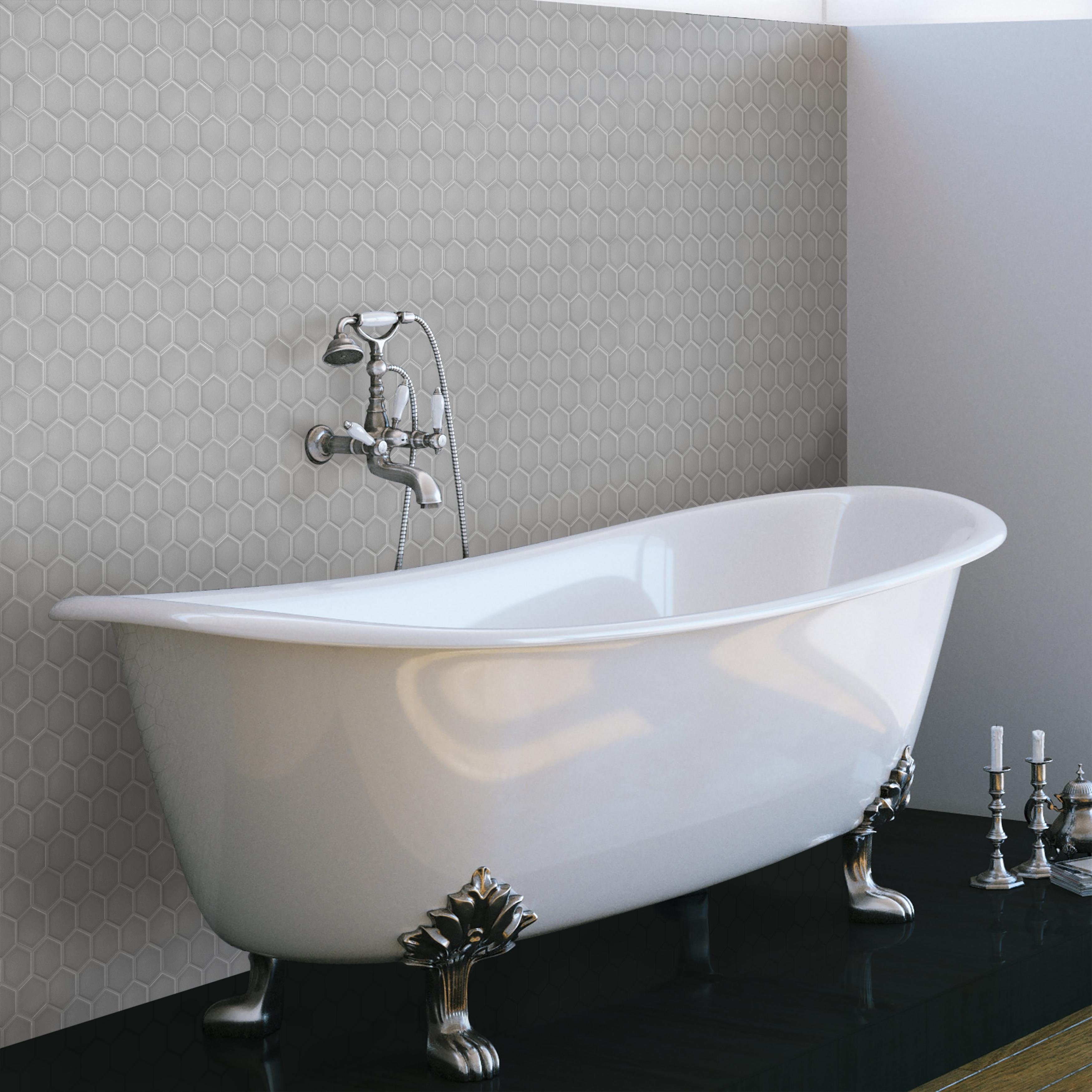 Merola Tile Metro 2" Hex Glossy Light Grey 11-1/8" x 12-5/8" Porcelain Mosaic Floor and Wall Tile