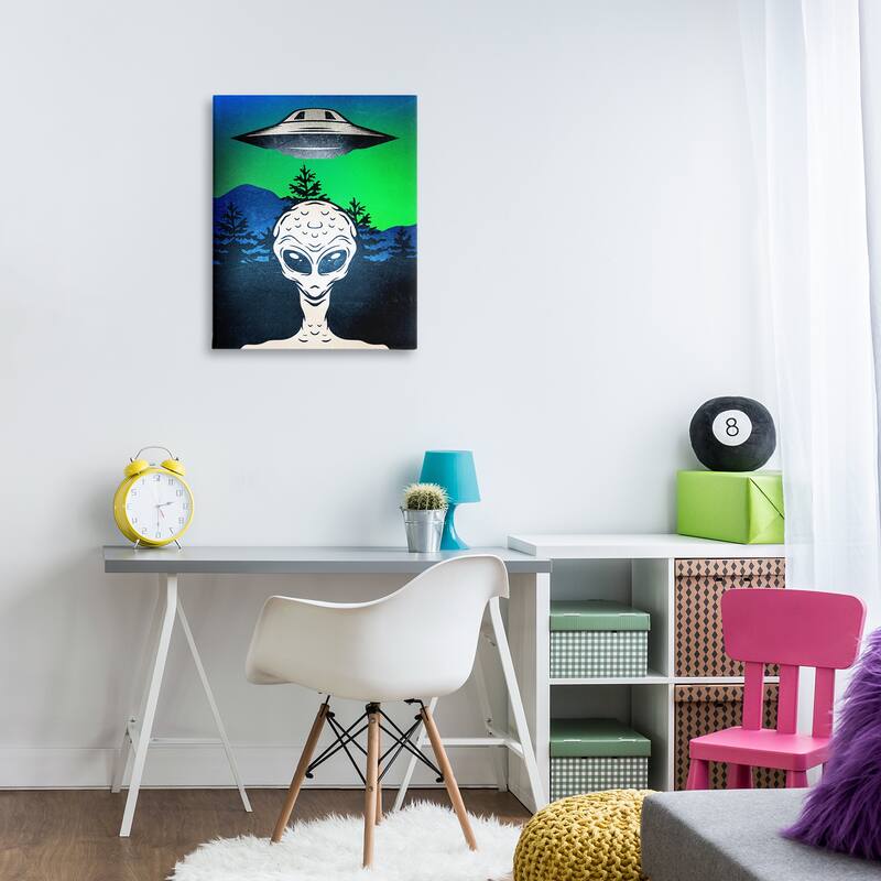 Stupell Alien and UFO Scene Canvas Wall Art Design By Kim Allen