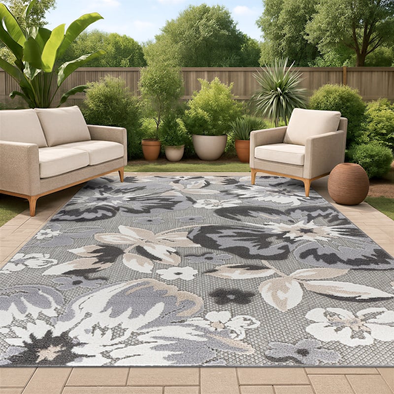 Evora Palm Frond Indoor/Outdoor Area Rug - 7'10"x10' - Blue