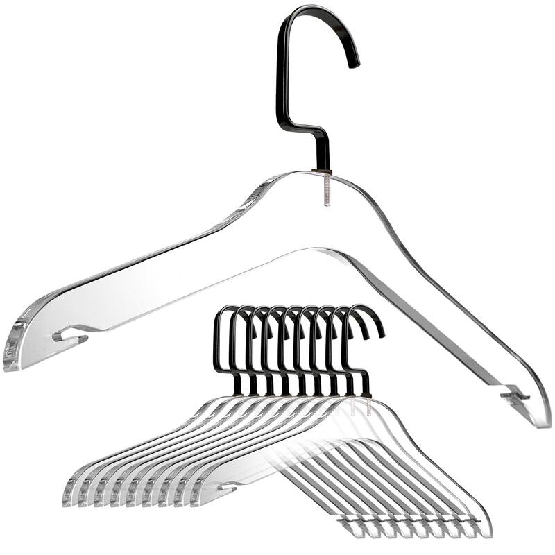 DesignStyles Clear Acrylic Clothes Hangers - 10 Pk - Shiny Black