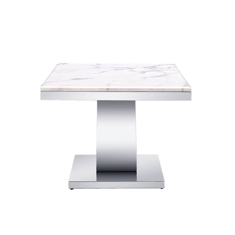 White Coffee Table with Stainless Steel Silver U Base and 48 smooth white textured top For Living Room