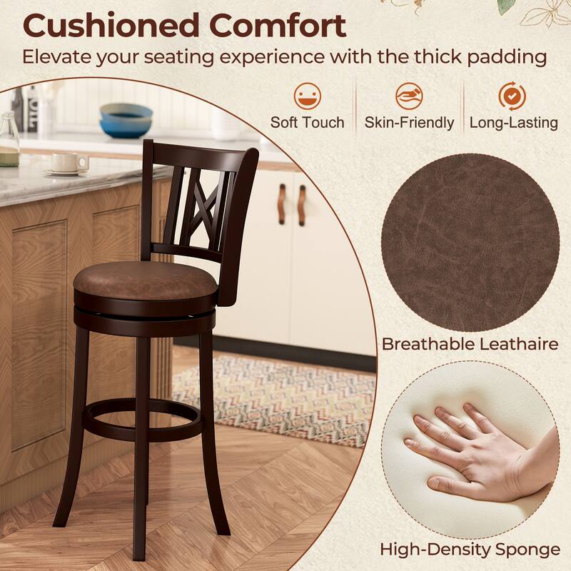 Gymax Set of 2 Bar Stools 30'' Swivel Bar Chairs w/ Footrest Hollowed