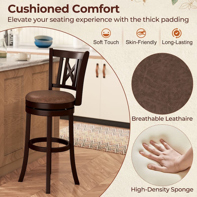 Gymax Set of 4 Bar Stools 30'' Swivel Bar Chairs w/ Footrest Hollowed