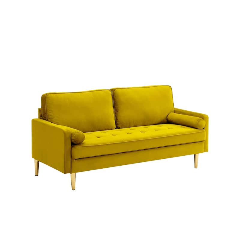 Velvet Loveseat Upholstered Corner Sofa Tufted Couch with 2 Cylindrical Pillow for Living Room 2-seat Armchair