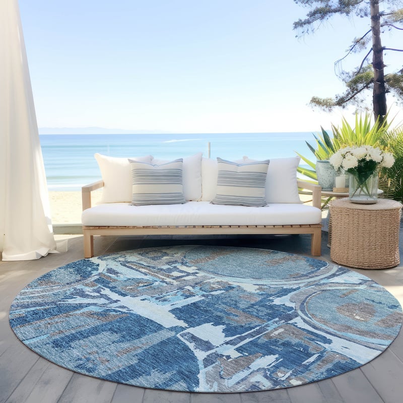Machine Washable Indoor/ Outdoor Chantille Contemporary Rug - Blue - 8' x 8'