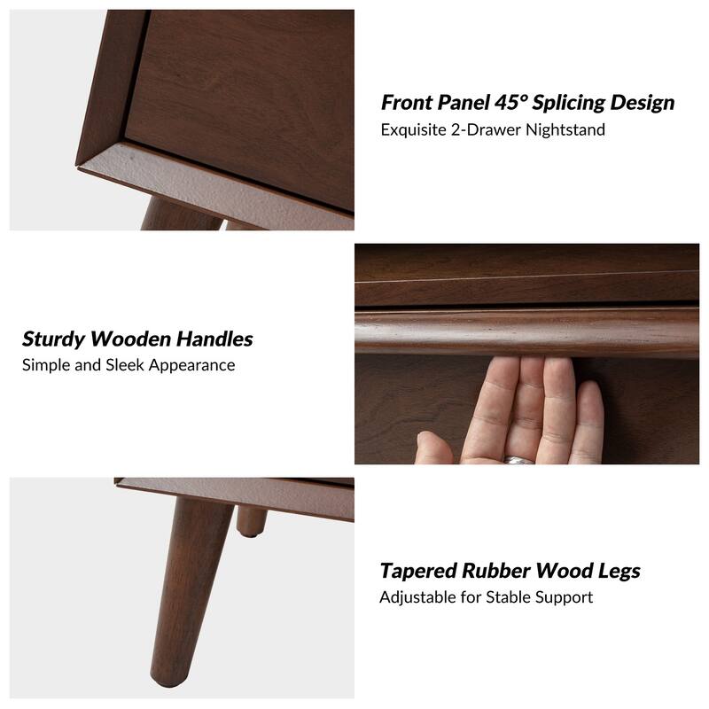 Kay Mid-century Modern 2 - Drawer Nightstand with Built-In Outlets and USB set of 2 by HULALA HOME