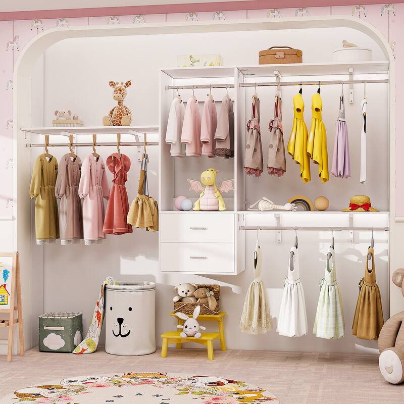 96'' W Wall-mounted Closet System with Storage Shelves and Hanging Rods,Adjustable Walk-in Closet Organizer System