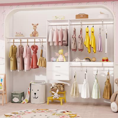 96'' W Wall-mounted Closet System with Storage Shelves and Hanging Rods,Adjustable Walk-in Closet Organizer System