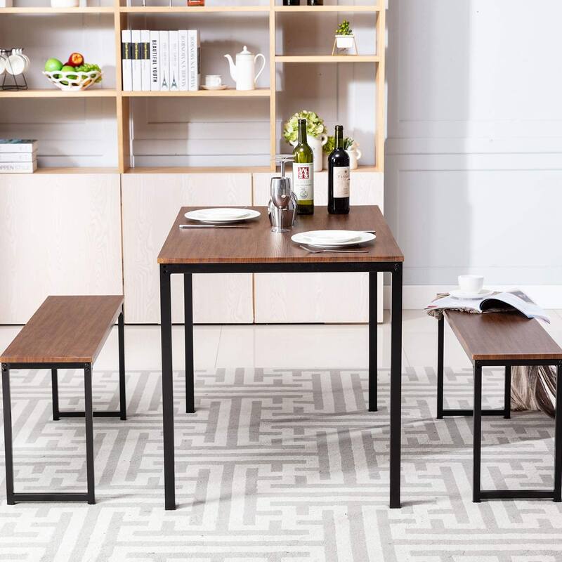 3 Piece Kitchen Table Set with Two Benches Dining Room Table Set 4 - Light
