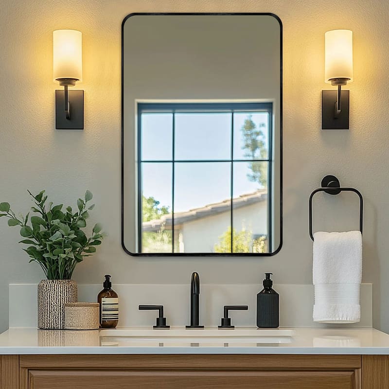 Wall Mount Bathroom Rectangle Vanity Mirror (Horizontal/Vertical) - 22x30 - Black