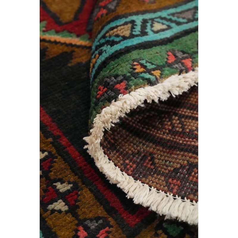 Hand Knotted Oriental 100% Wool Carpet Traditional Geometric Greys & Charcoal Ardebil Runner Rug - 12' 2'' X 3' 4''