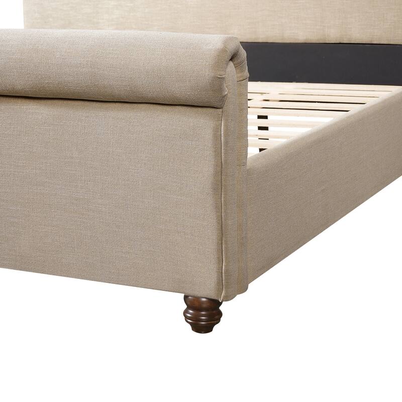 Christopher Knight Home - Modern Linen Upholstered Bed Frame with Solid Wood Legs and a Robust Headboard and Footboard