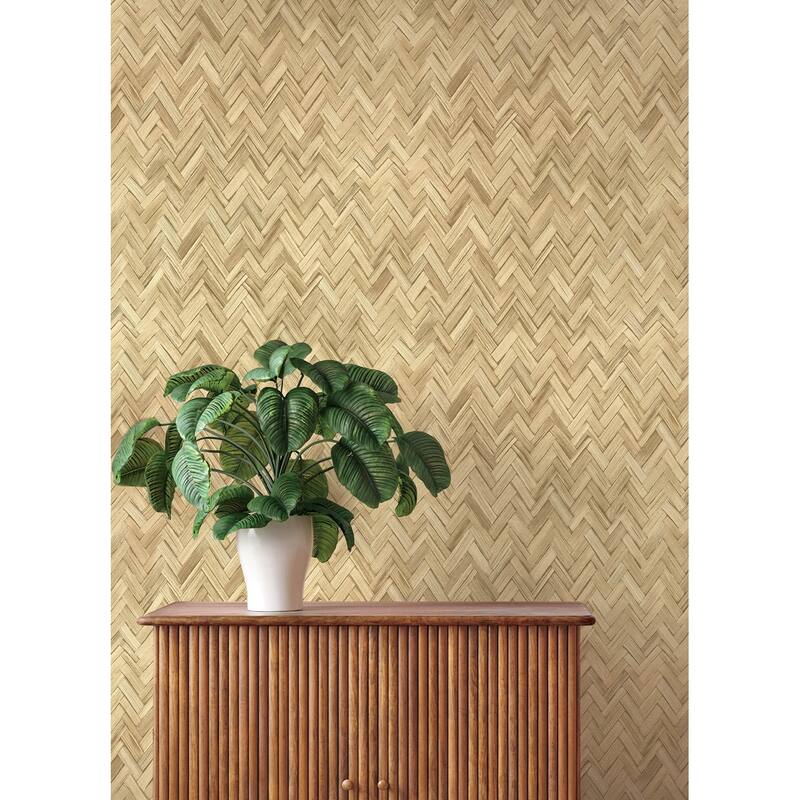 A-Street Prints Ellery Wheat Herringbone Wallpaper