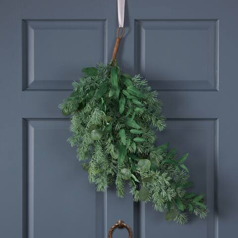 Loveren 32.5" Eucalyptus and Fir Artificial Teardrop Wreath by Christopher Knight Home - Green