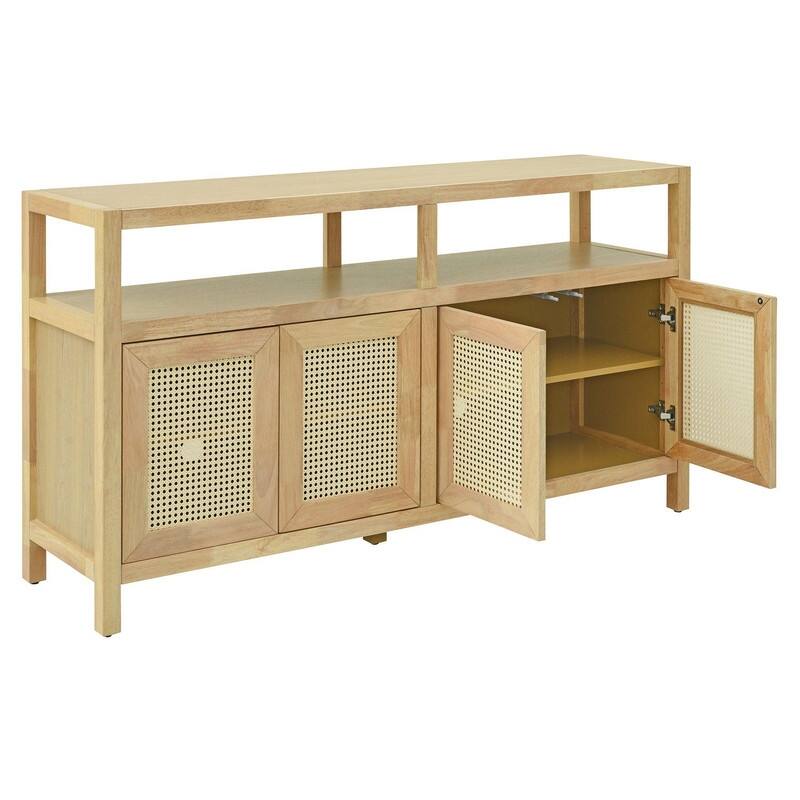 60" Bohemian Rattan Buffet Storage Cabinet with Adjustable Shelves for Functional Home Organization