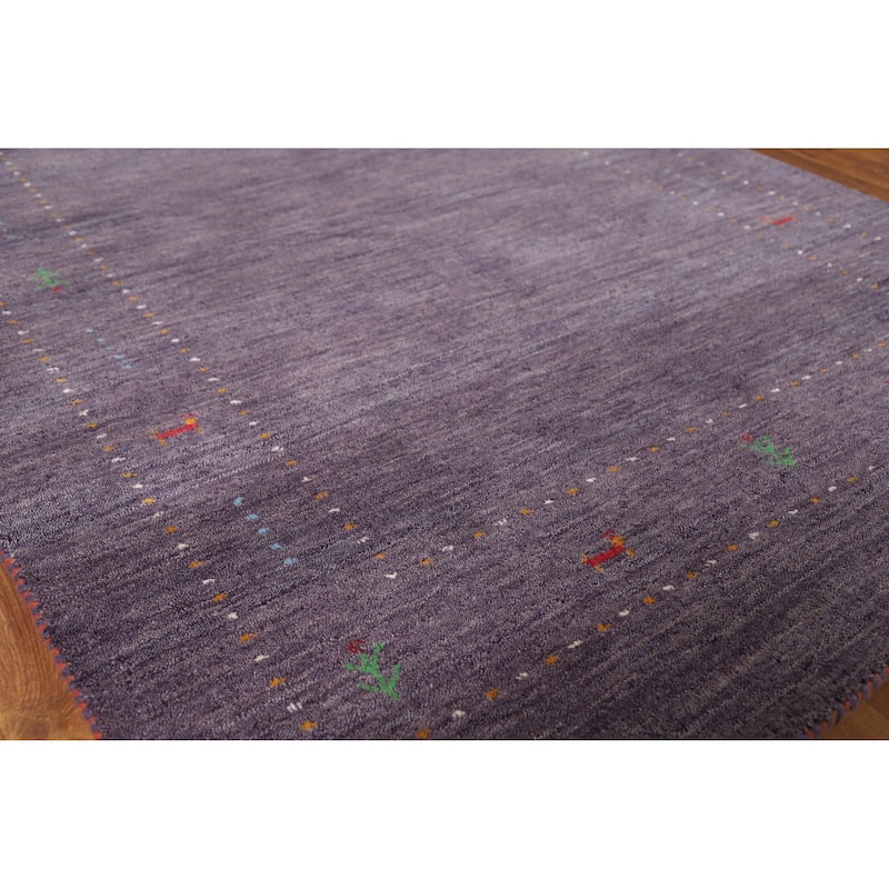 Purple Gabbeh Oriental Rug Hand-Knotted Modern Wool Carpet - 4'0" x 5'10" - 4'0" x 5'10" - Purple