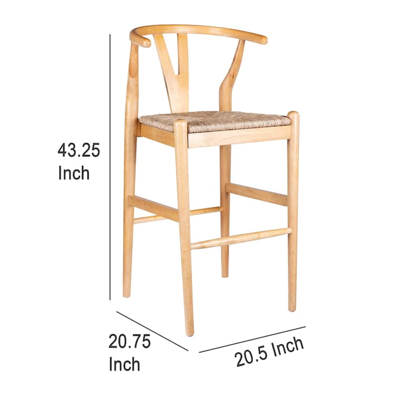 Cera Barstool Chair, Handwoven Rope Seat, Natural Brown Wood