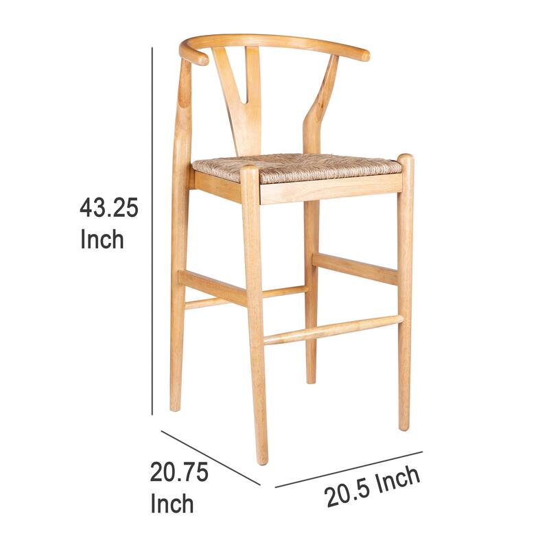 Cera Barstool Chair Set of 2, Handwoven Rope Seat, Natural Brown Wood