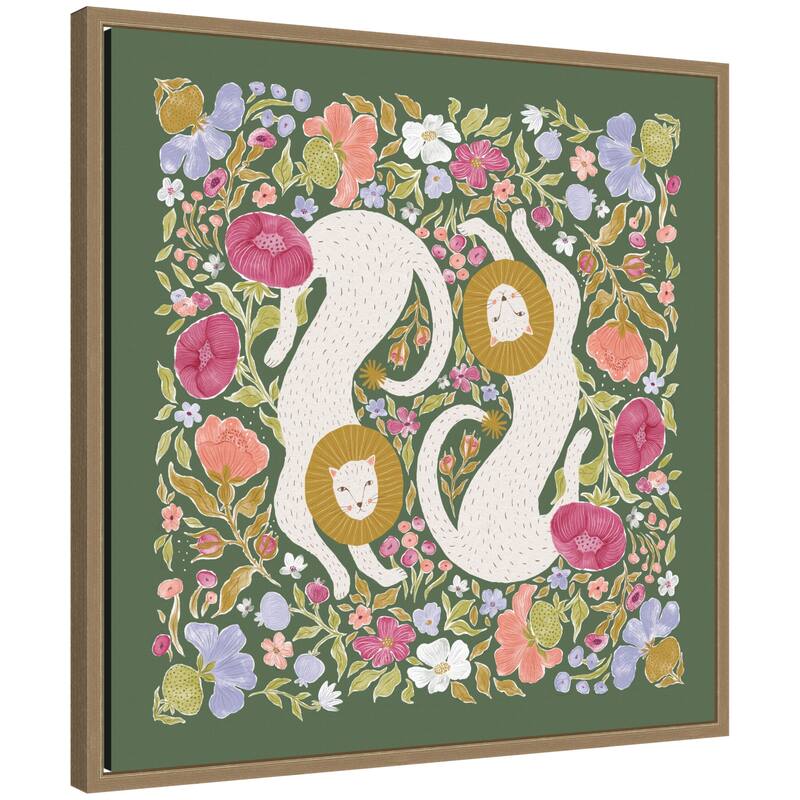 Kate and Laurel JL Lions Menagerie by Jill Labieniec Framed Canvas Wall Art Print - 22 x 22