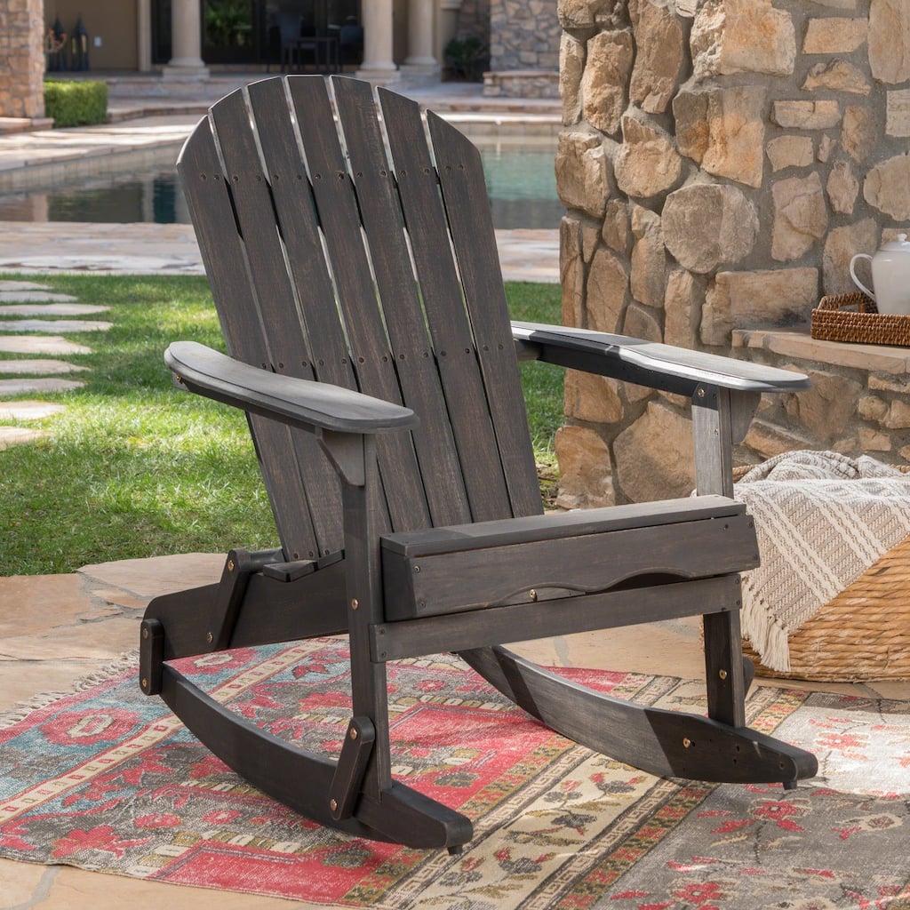 Dark Grey Wood Adirondack Outdoor Rocking Chair