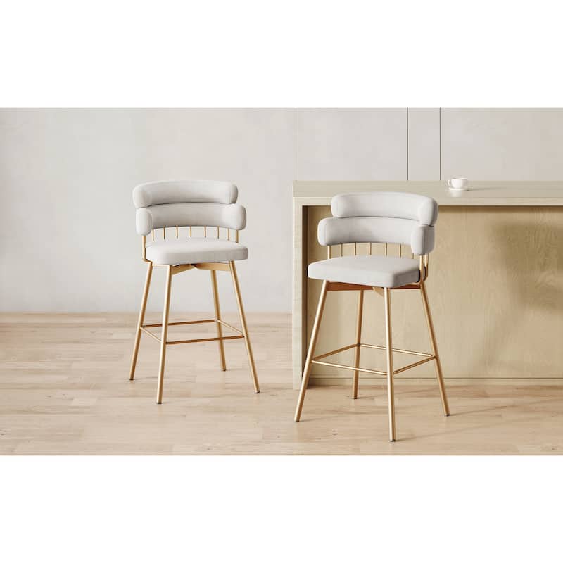 26 Inch Bar Stools Set of 2 Swivel Upholstered Back Metal Legs