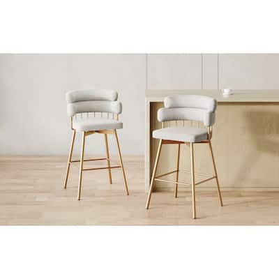 Swivel Counter Stool with Glide Foot Pads, Auto-Return Bar Stool with Tiered Backrest and Bucket Seat