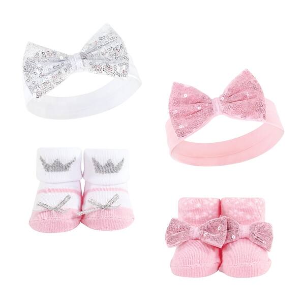 slide 1 of 1, Hudson Baby Infant Girl Headband and Socks Set, Princess 4-Piece, 0-9 Months - Princess 4-Piece Princess 4-Piece - 0-9 Months