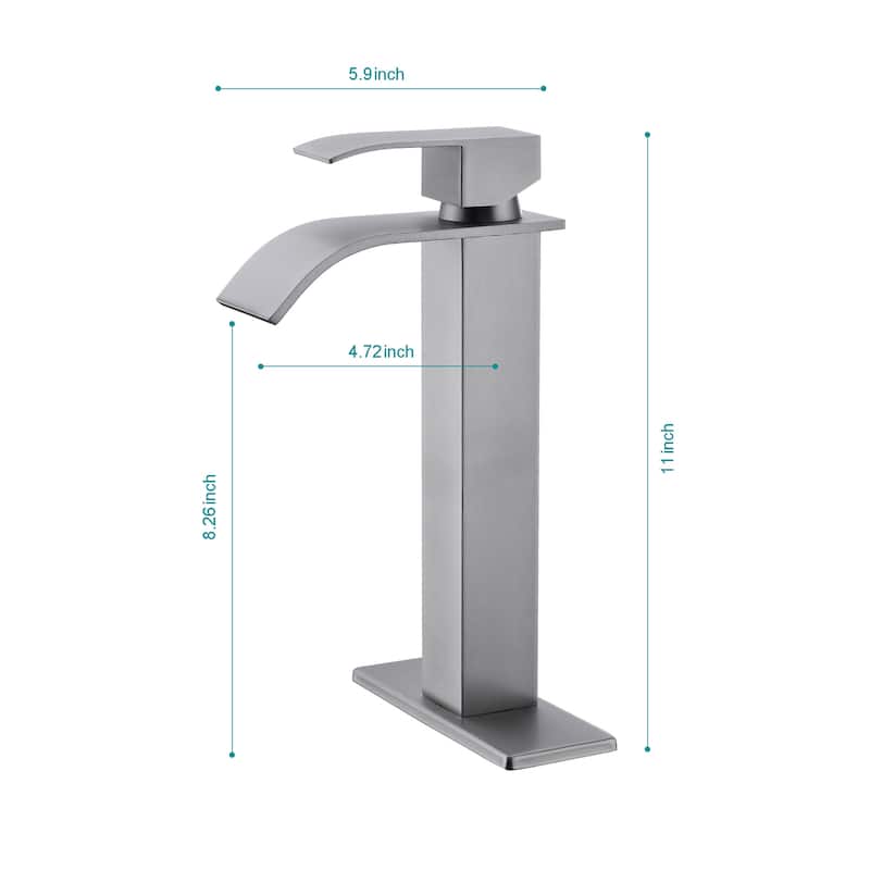 Waterfall Bathroom Sink Single Handle Faucet with Pop Up Drain, No Overflow, Corrosion and Rust Resistant