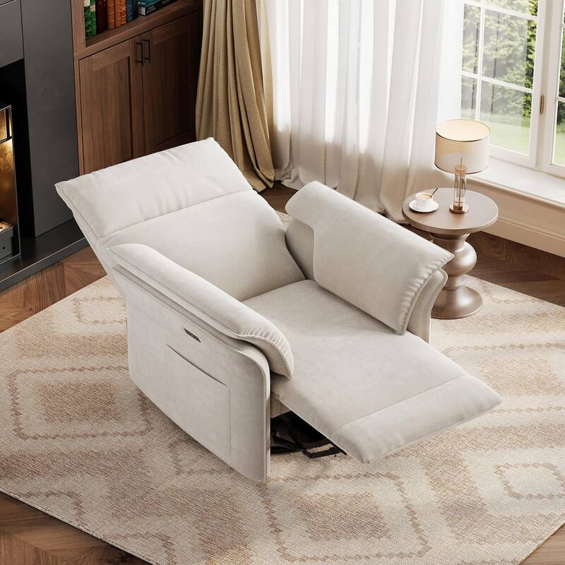 Power Recliner Chair Swivel Glider, Upholstered Faux Leather Nursery Reclining Sofa Chair with Charging Port