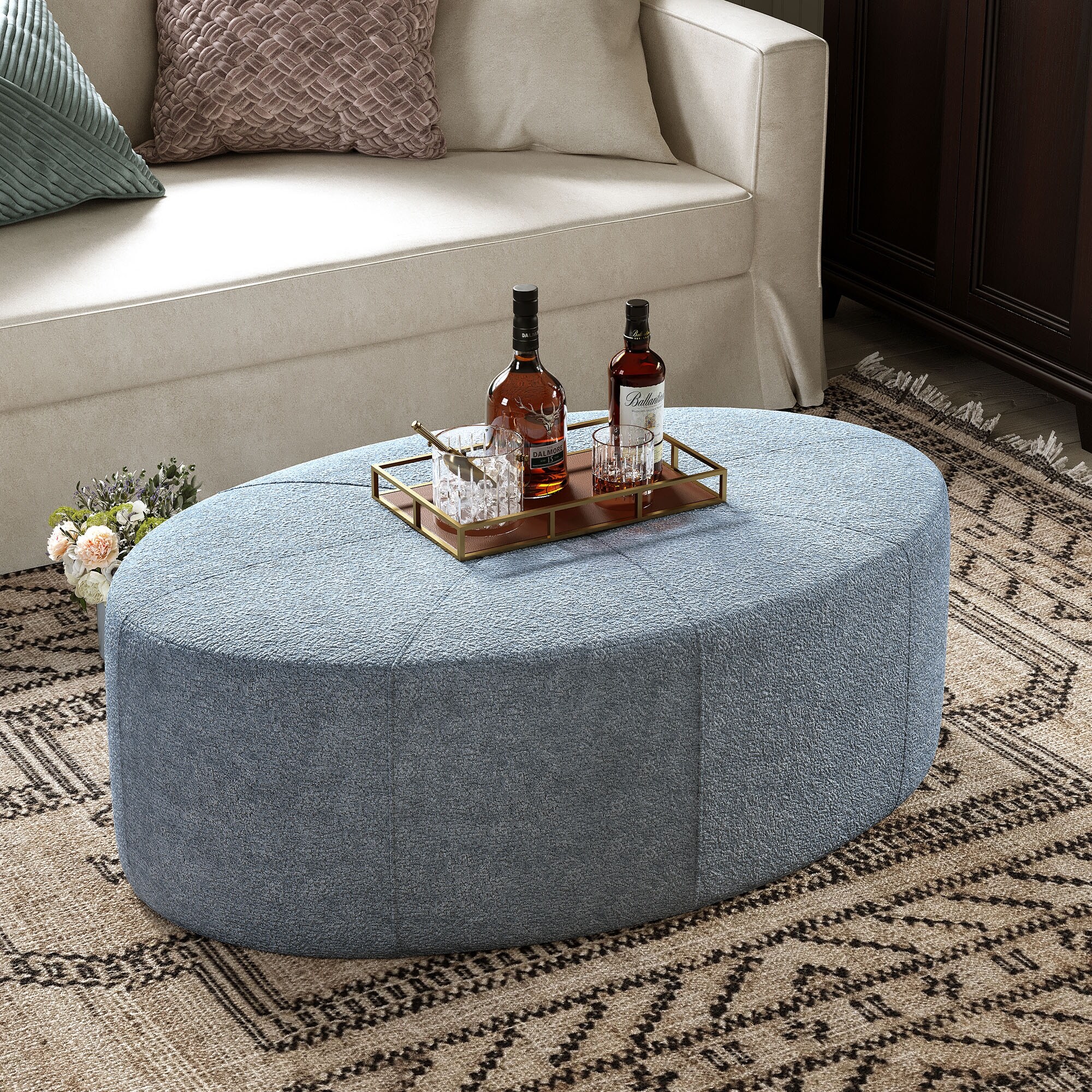 Chenille Pouf Ottoman Round Stuffed Foot Stool With Foam Filling Fluffy Storage Pouf For Living Room Floor Foot Rest Bed Bath Beyond 42434277
