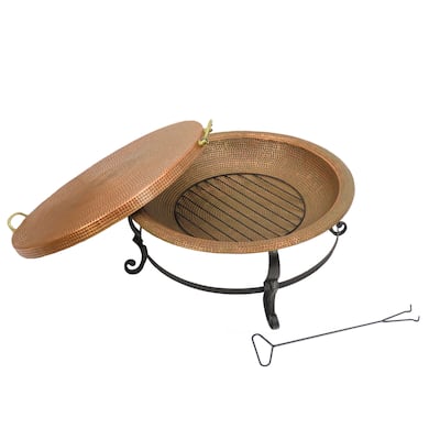 32" Copper Fire Pit with Stand and Tray Cover by National Tree Company