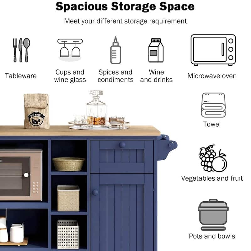Kitchen Island Cart with Wheels,Storage Cabinet, Solid Wood Desktop