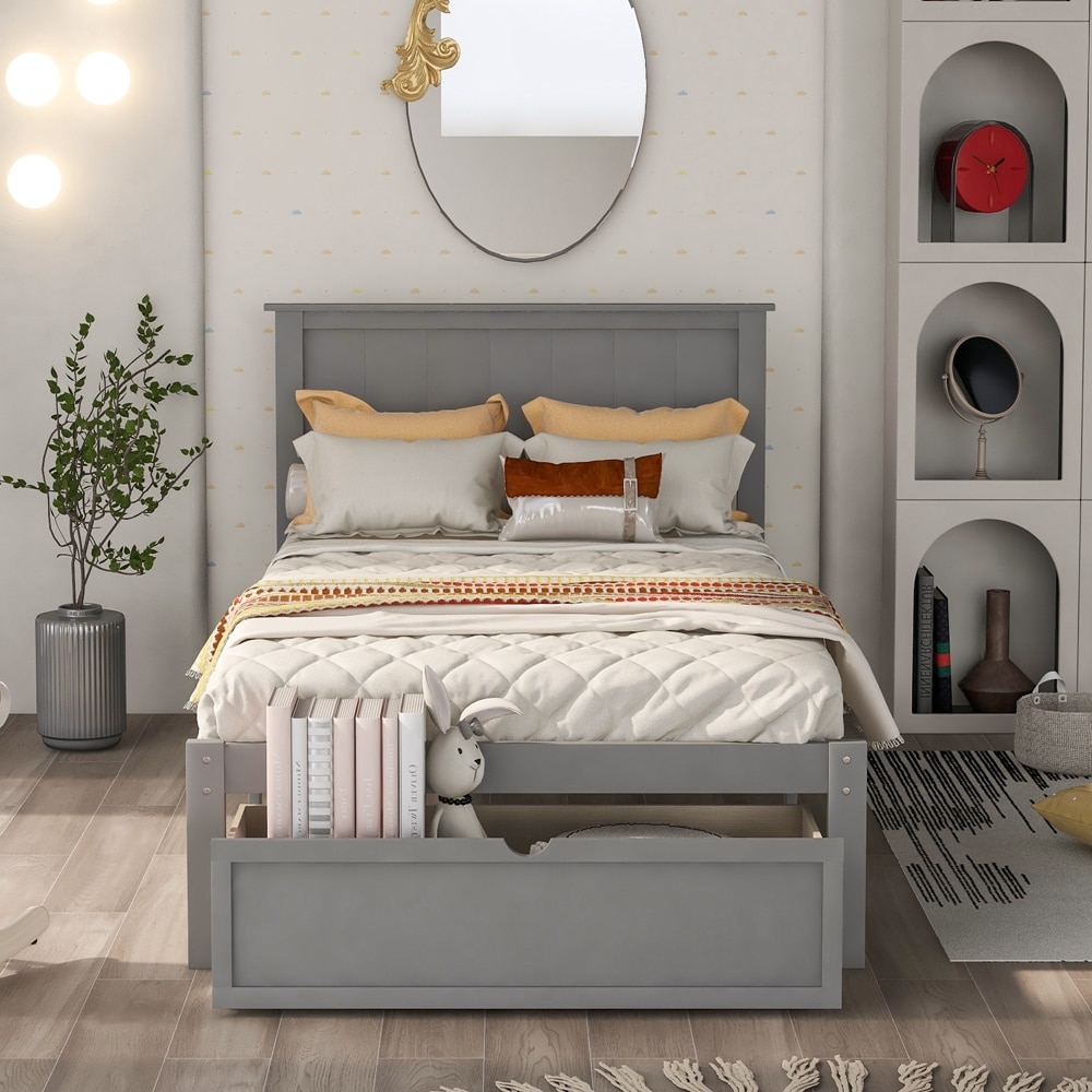 Grey twin sales platform bed