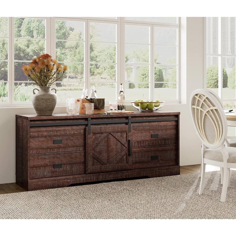 WAMPAT Farmhouse TV Stand with Sliding Barn Door for Living Room