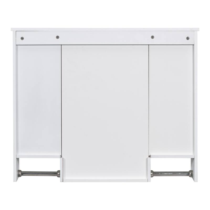 35'' x 28'' Modern Wall Mounted Bathroom Storage Cabinet with Mirror, 3 Doors, Adjustable Shelves, Towel Bar, Black