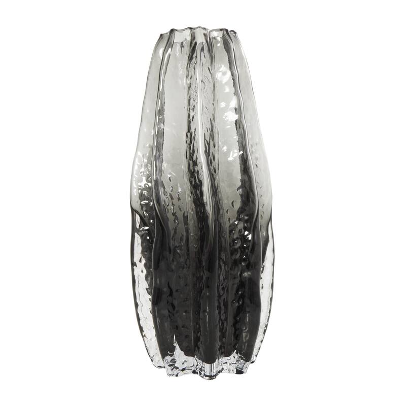 Glass Handmade Bubble Textured Ombre Decorative Vase with Wavy Body - Black - Roche River Decor