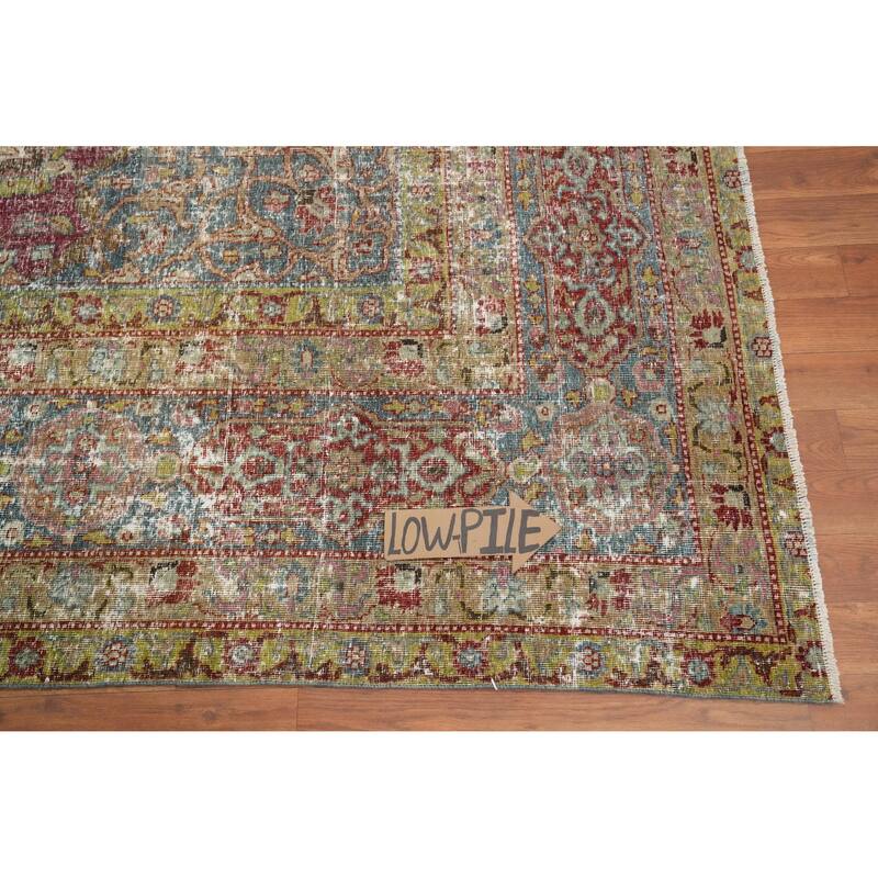 Hand Knotted Oriental 100% Wool Carpet Traditional Floral Pink Tabriz Area Rug - 13' 10'' X 10' 10''